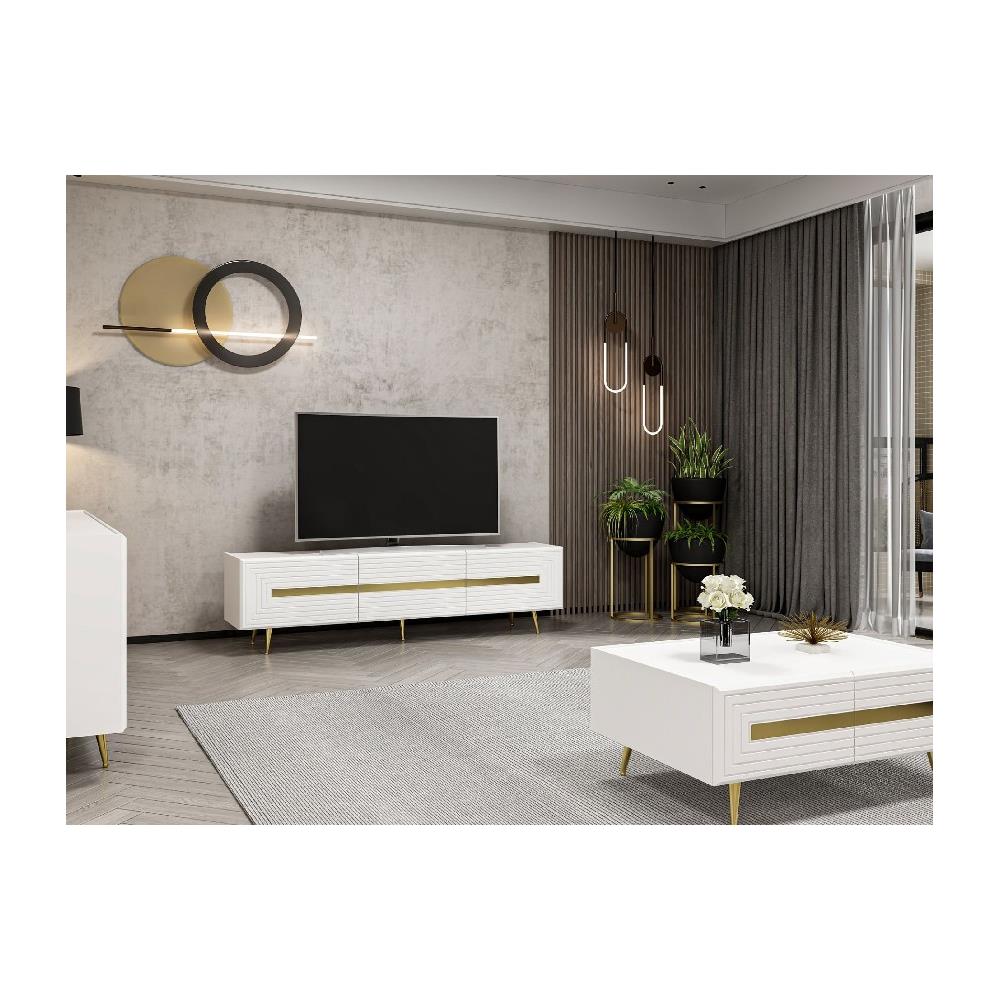 Tv Stand Jose - Moderno - Con Ante, Mensole, Ripiani - Da Soggiorno - Antracite In Truciolare Melaminico - 42 X 18 X 50 Cm - Foto 3