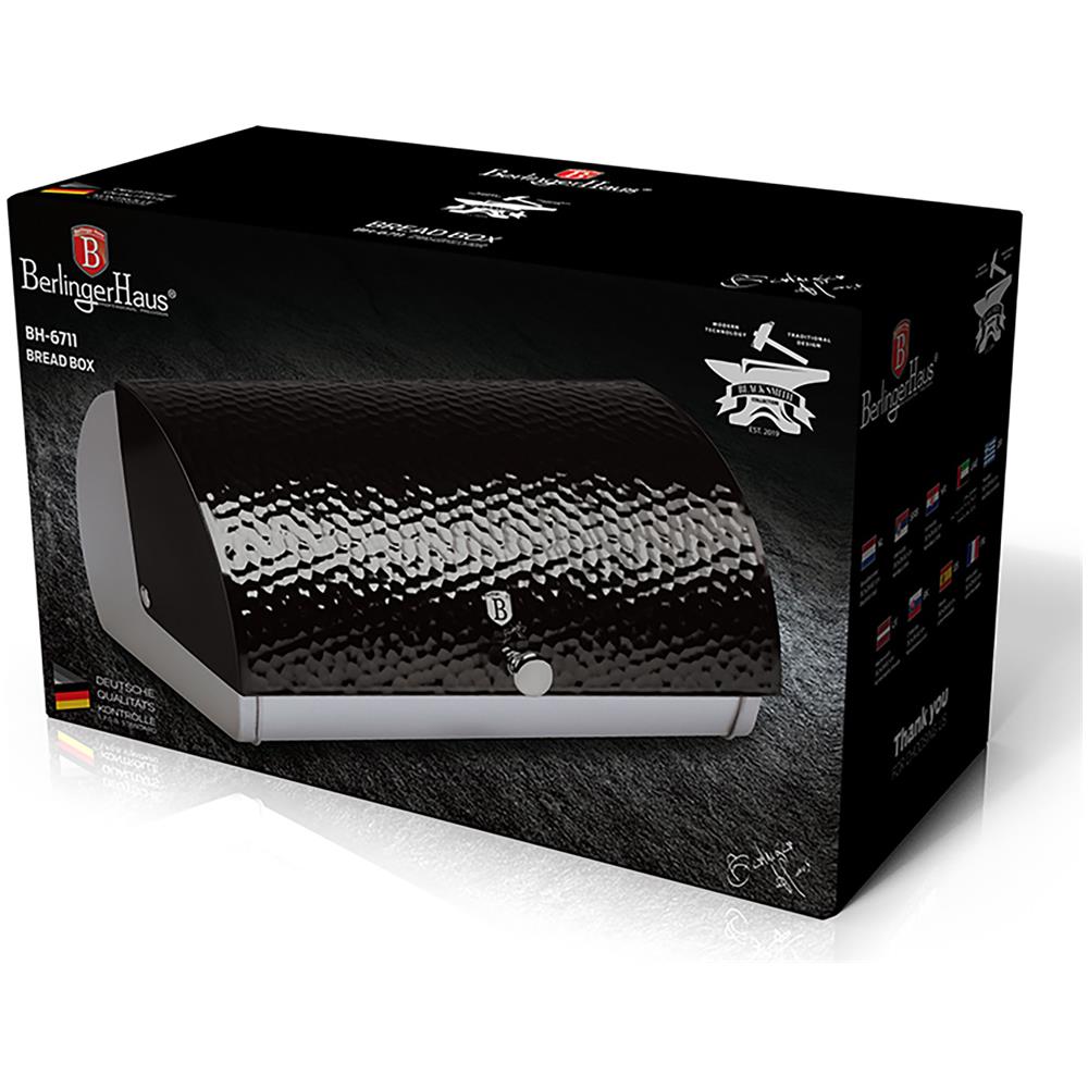 Berlinger Haus Primal Gloss Portapane, Coperchio Scorrevole, Design Moderno, Acciaio Inossidabile Inox / Nero - Foto 2