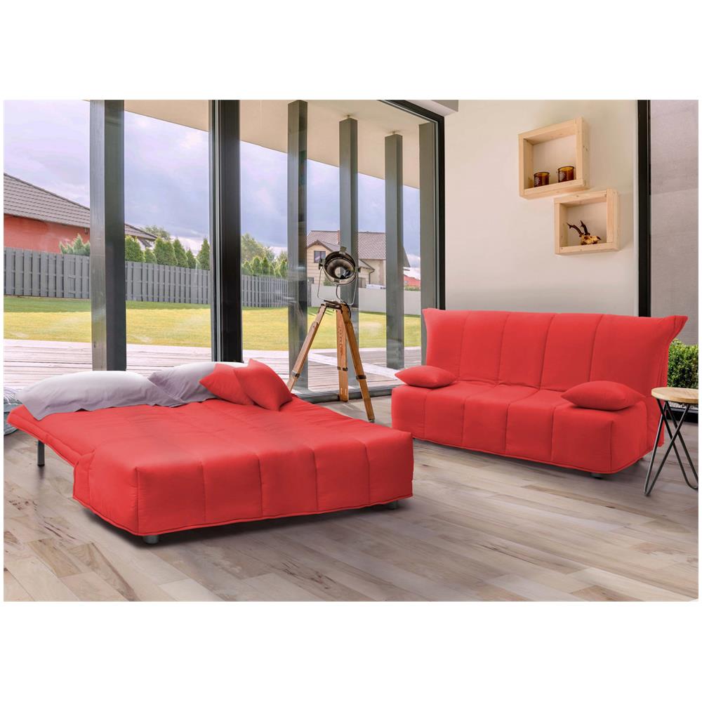 Divano Letto Alisee, Divano A 2 Posti, 100% Made In Italy, Sofà Soggiorno Con Apertura A Carrello, In Tessuto Imbottito, Con Cuscini Inclusi, Cm 125x90h85, Rosso - Foto 1