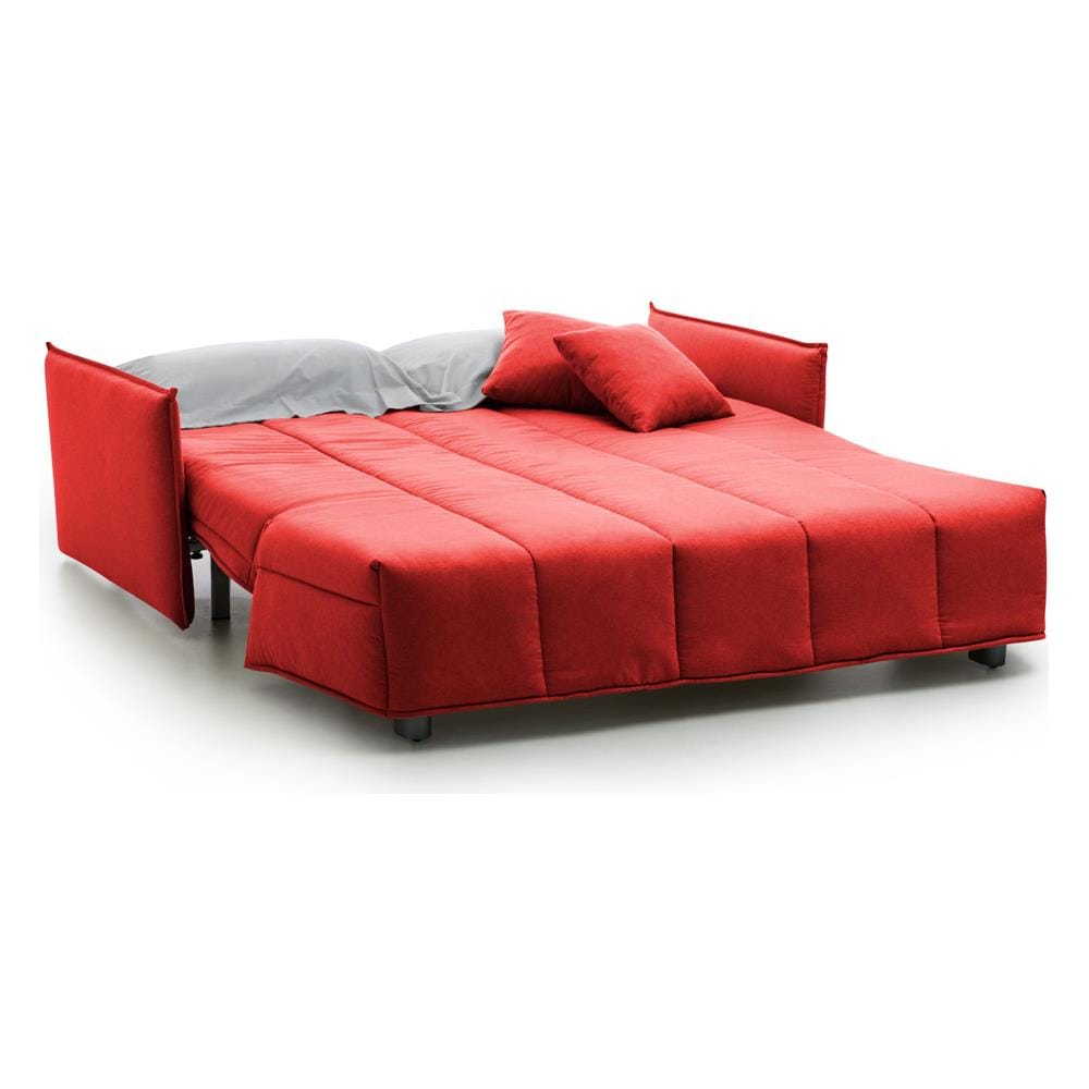 Divano Letto Alisee, Divano A 2 Posti, 100% Made In Italy, Sofà Soggiorno Con Apertura A Carrello, In Tessuto Imbottito, Con Cuscini Inclusi, Cm 125x90h85, Rosso - Foto 4