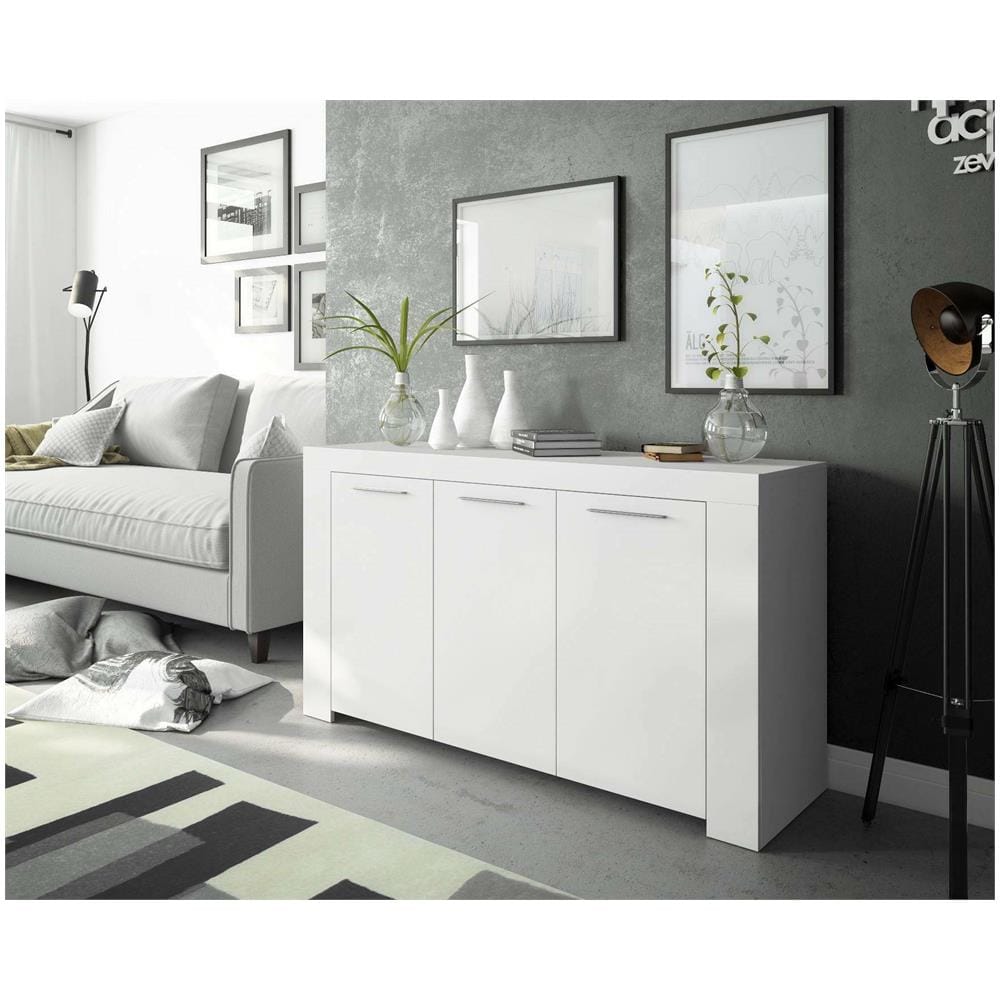 Credenza Bellevue, Madia Moderna A 3 Ante, Buffet Da Soggiorno, Mobile Porta Tv, Madia Per Salotto, 144x42h80 Cm, Bianco - Foto 1