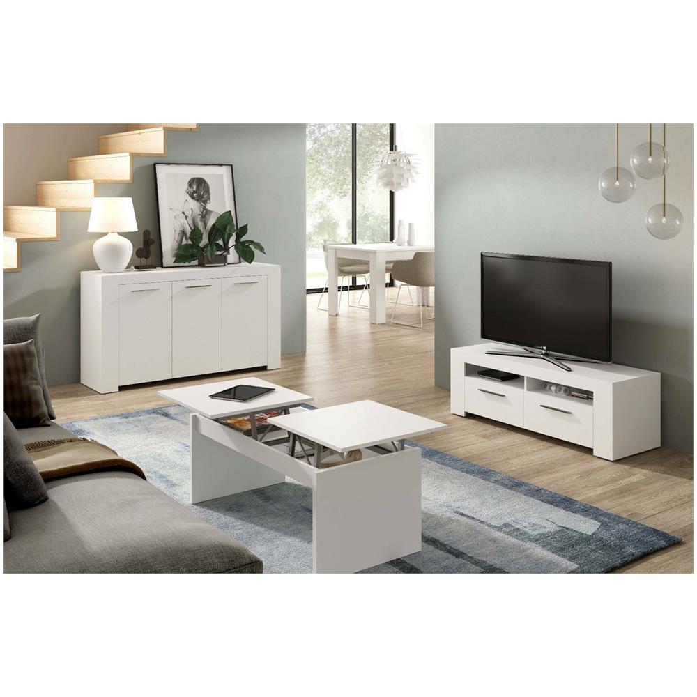 Credenza Bellevue, Madia Moderna A 3 Ante, Buffet Da Soggiorno, Mobile Porta Tv, Madia Per Salotto, 144x42h80 Cm, Bianco - Foto 4