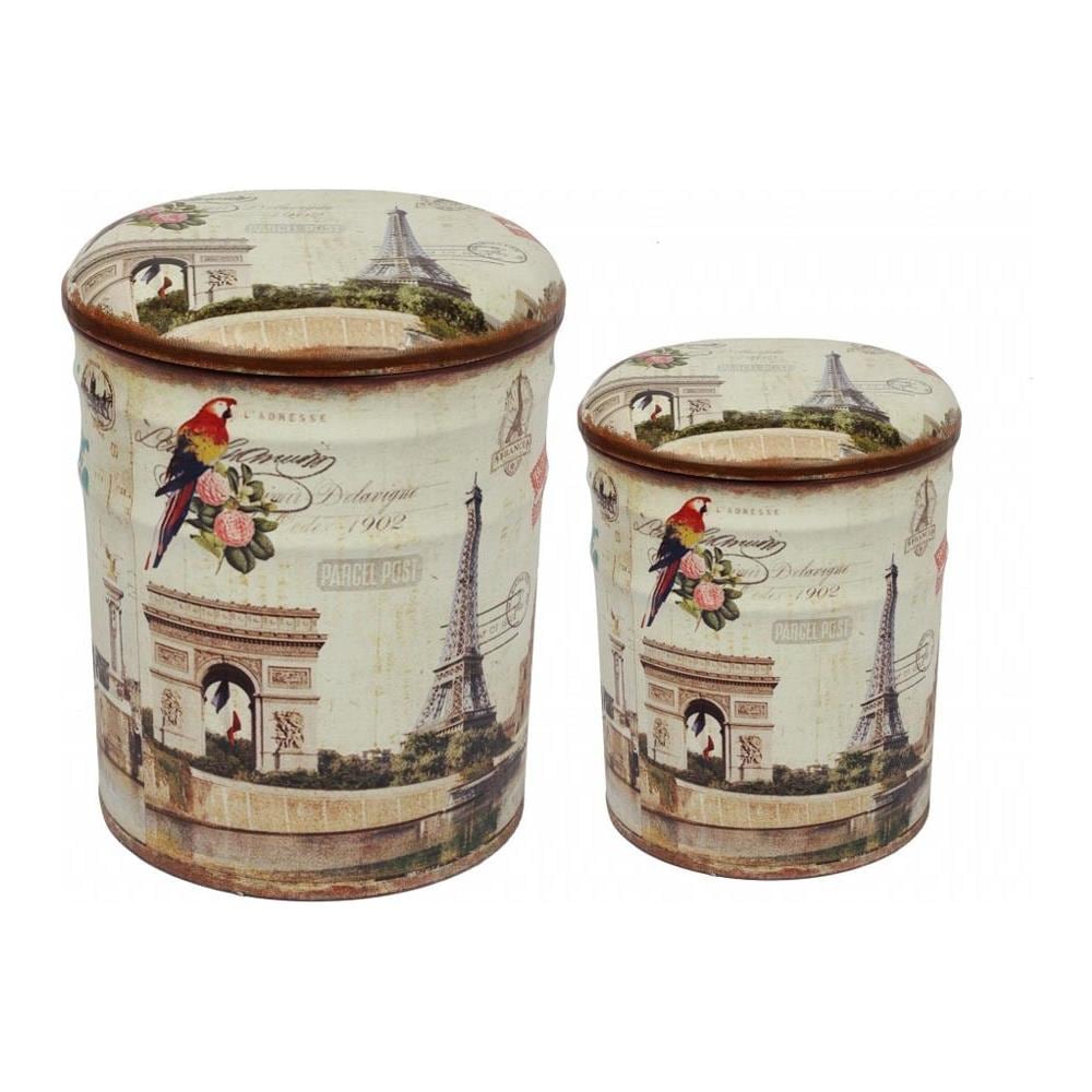 Set Di 2 Pouf Contenitore Tondo Per Interno Poggiapiedi Salotto Camera Cameretta - Foto 1