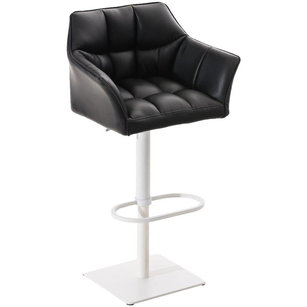 Sgabello Alto Regolabile Damaso in Similpelle I Sgabello Bancone con Braccioli E Schienale Imbottiti E Poggiapiedi, H 58-83 CM Nero Bianco - Foto 1