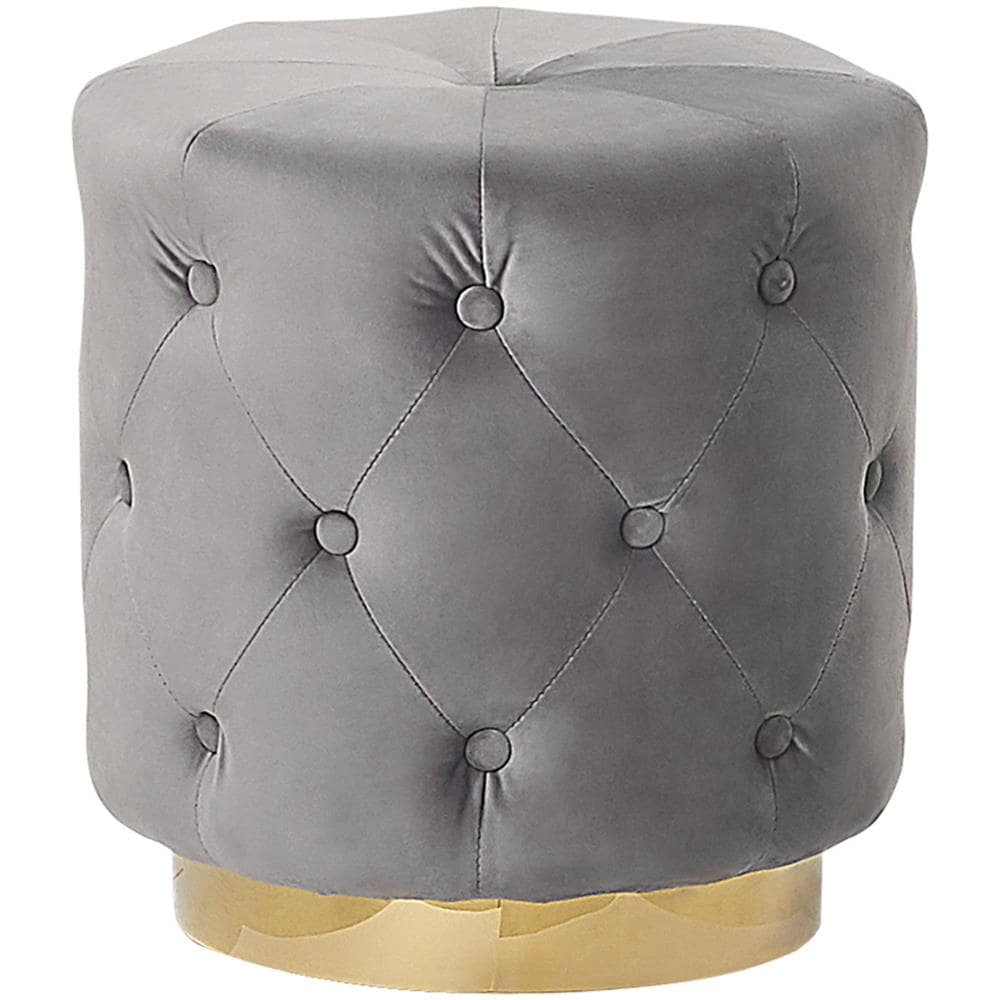 Pouf In Velluto Grigio 40x41 Cm Carrollton - Foto 1