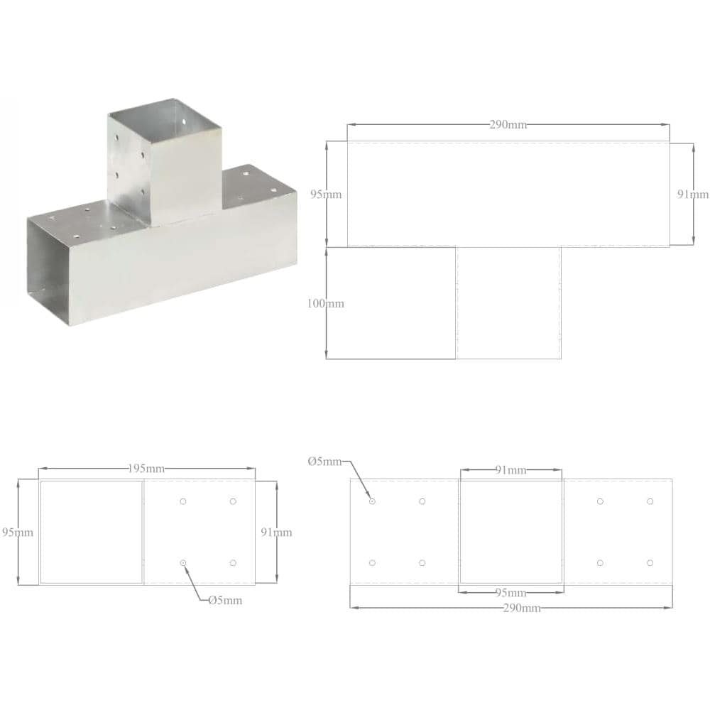 Connettori Per Pali A Forma Di T 4 Pz Metallo Zincato 91x91 Mm - Foto 8