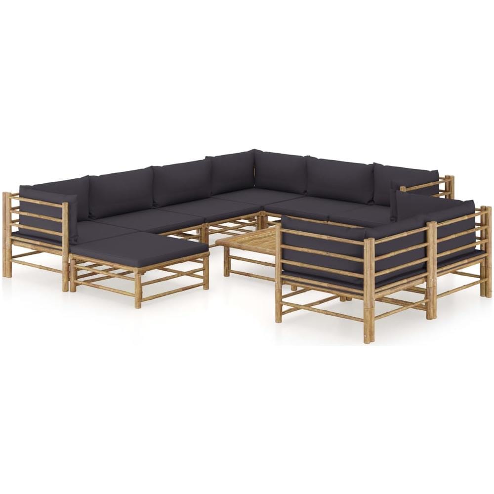 Set Divani Da Giardino 10 Pz Con Cuscini Grigio Scuro In Bamb? - Foto 1