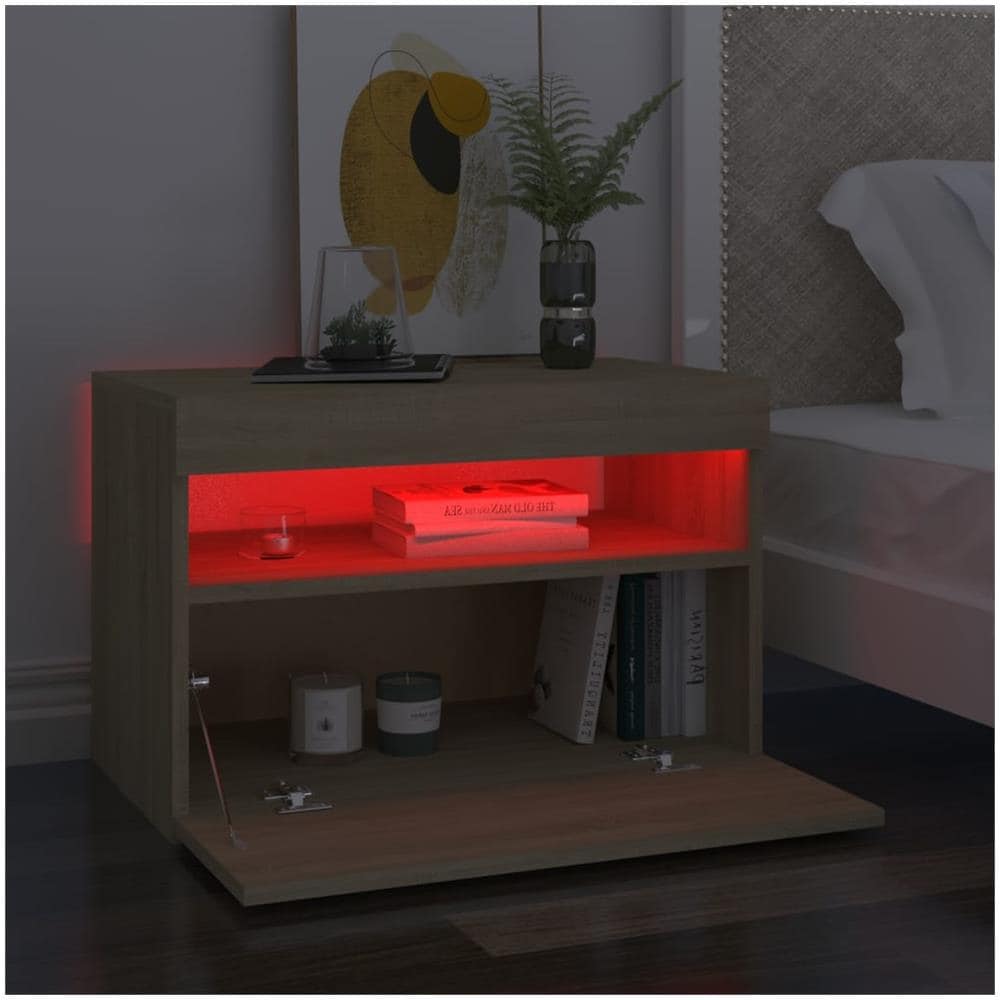 Comodini con Luci LED 2 pz Rovere Sonoma 60x35x40 cm - Foto 3