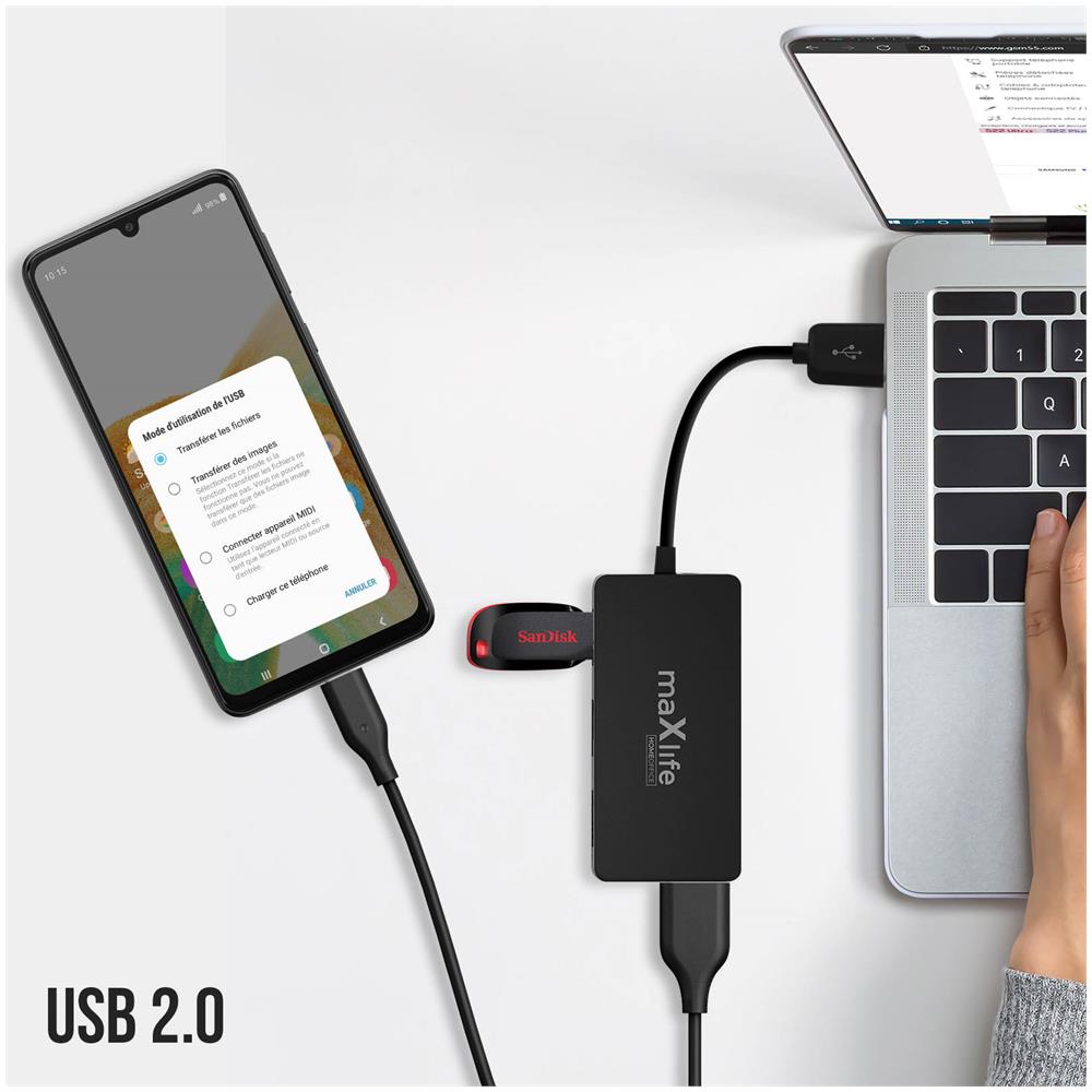 Adattatore Hub Usb Verso 4 Porte Usb Femmina Prolunga 1,5m Maxlife Nero - Foto 5