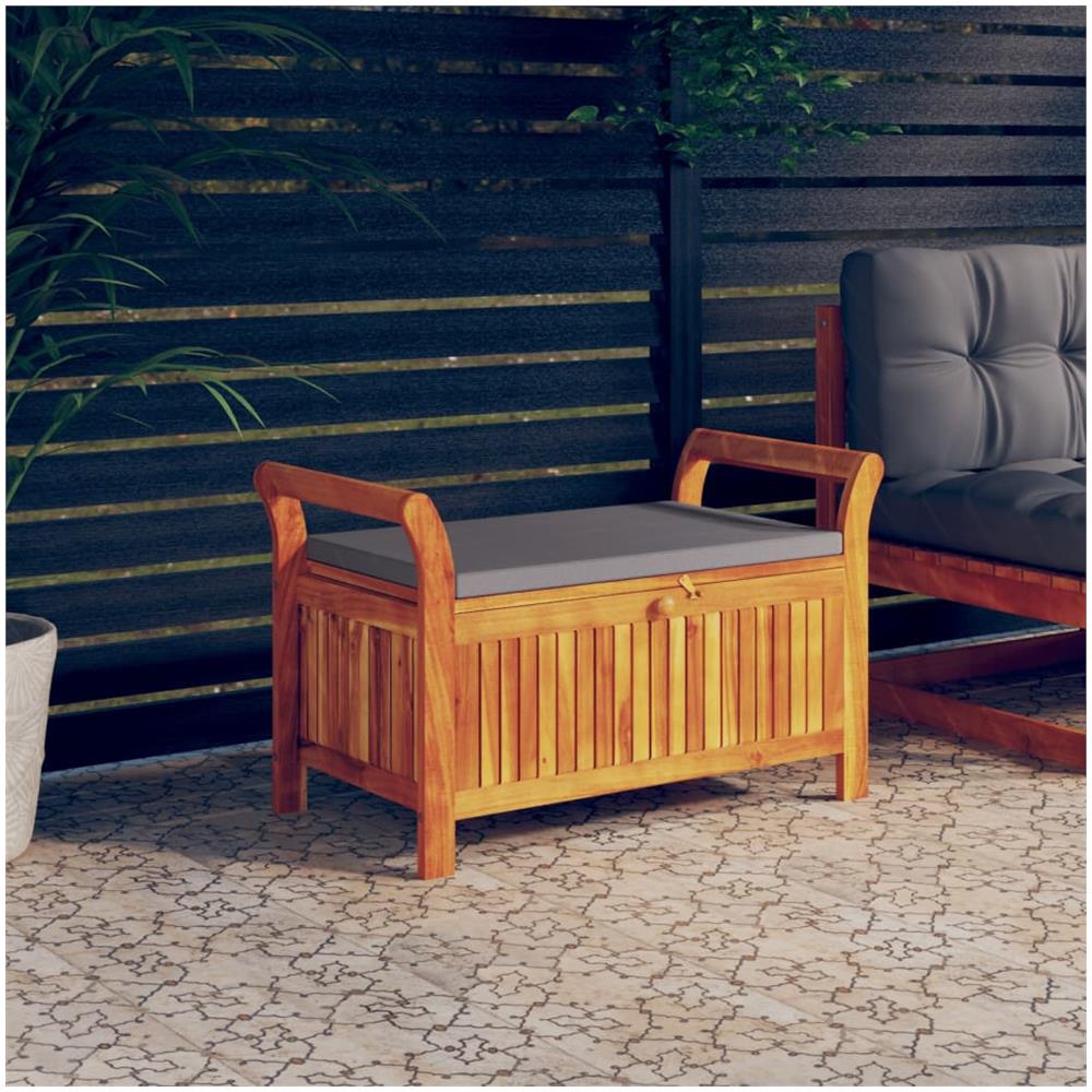 Panca Portaoggetti Giardino Cuscino 91 Cm Legno Massello Acacia - Foto 1