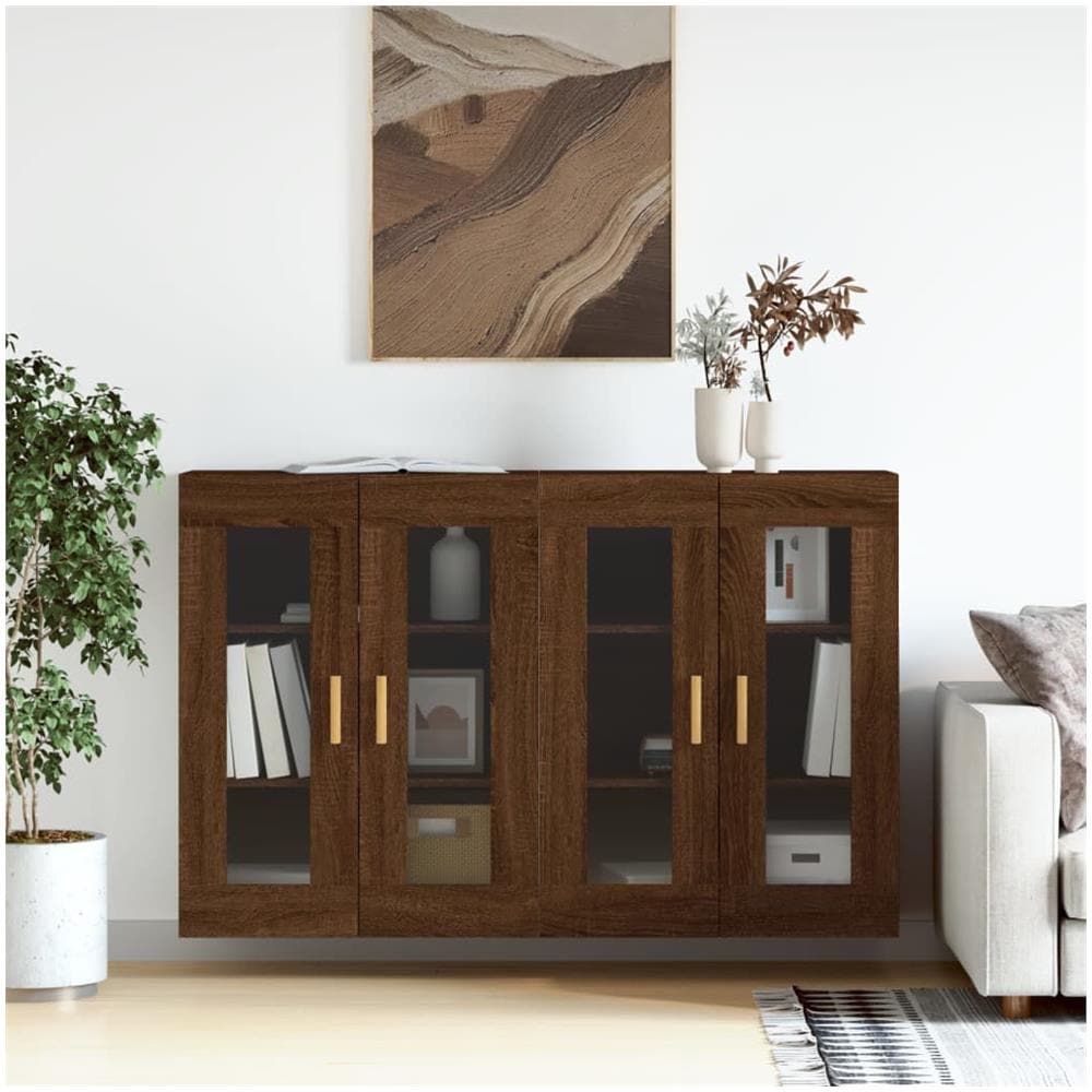 Armadietti A Parete 2 Pz Rovere Marrone In Legno Multistrato - Foto 1