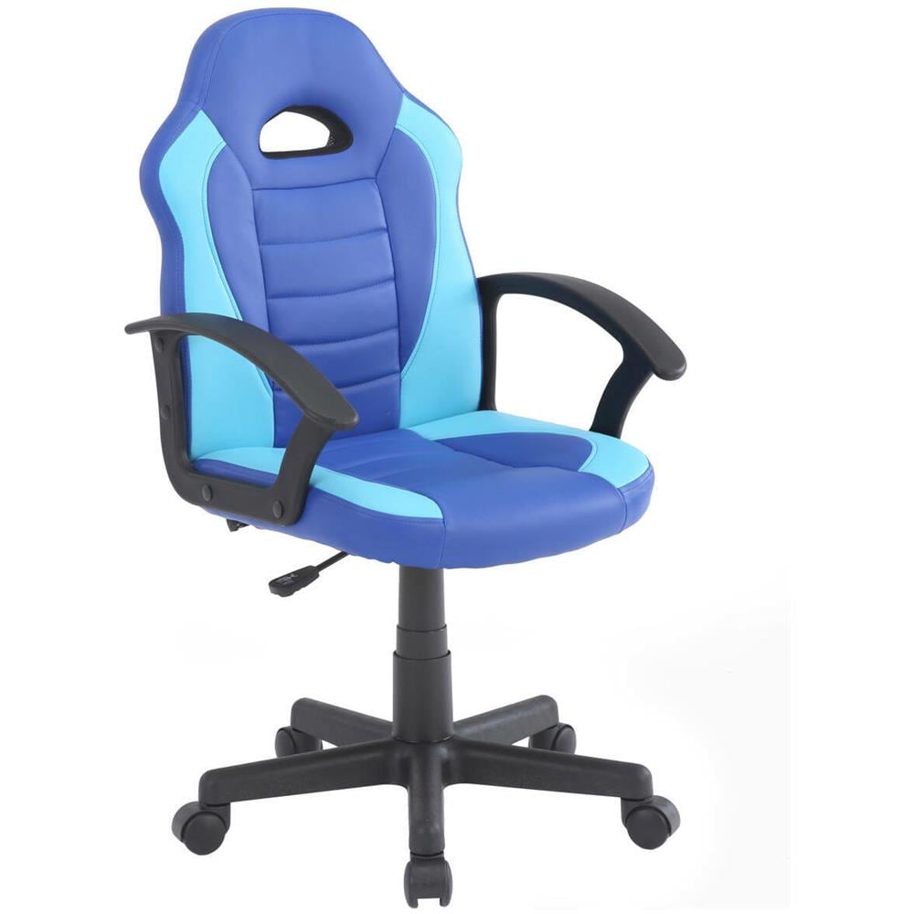 Sedia Da Gaming Hervey, Poltrona Da Gaming Ragazzo, Sedia Da Scrivania, 56x55h89/100 Cm, Blu E Azzurro - Foto 1