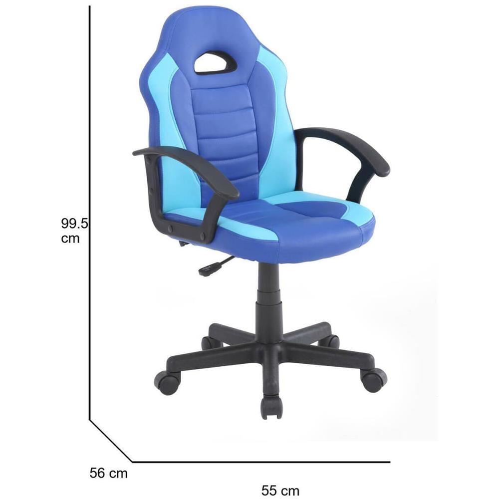 Sedia Da Gaming Hervey, Poltrona Da Gaming Ragazzo, Sedia Da Scrivania, 56x55h89/100 Cm, Blu E Azzurro - Foto 2