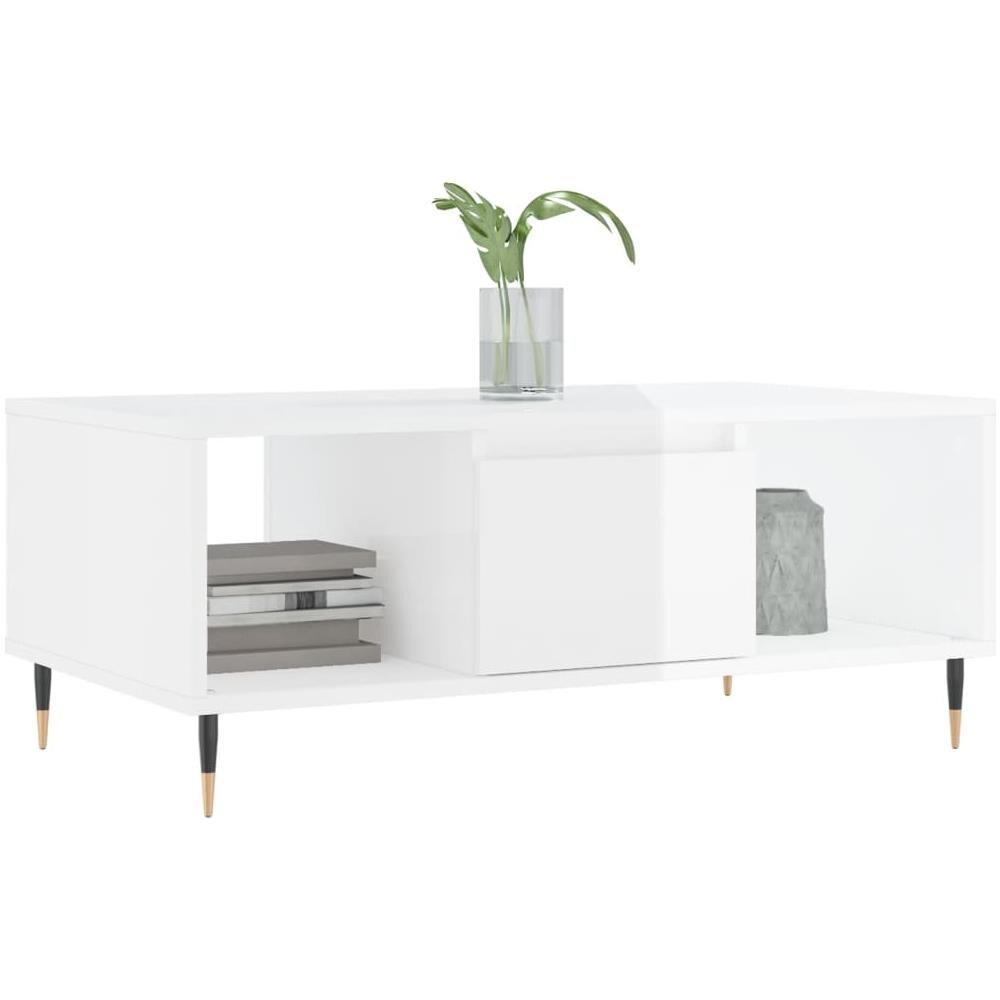 Tavolino Salotto Bianco Lucido 90x50x36,5 Cm Legno Multistrato - Foto 3