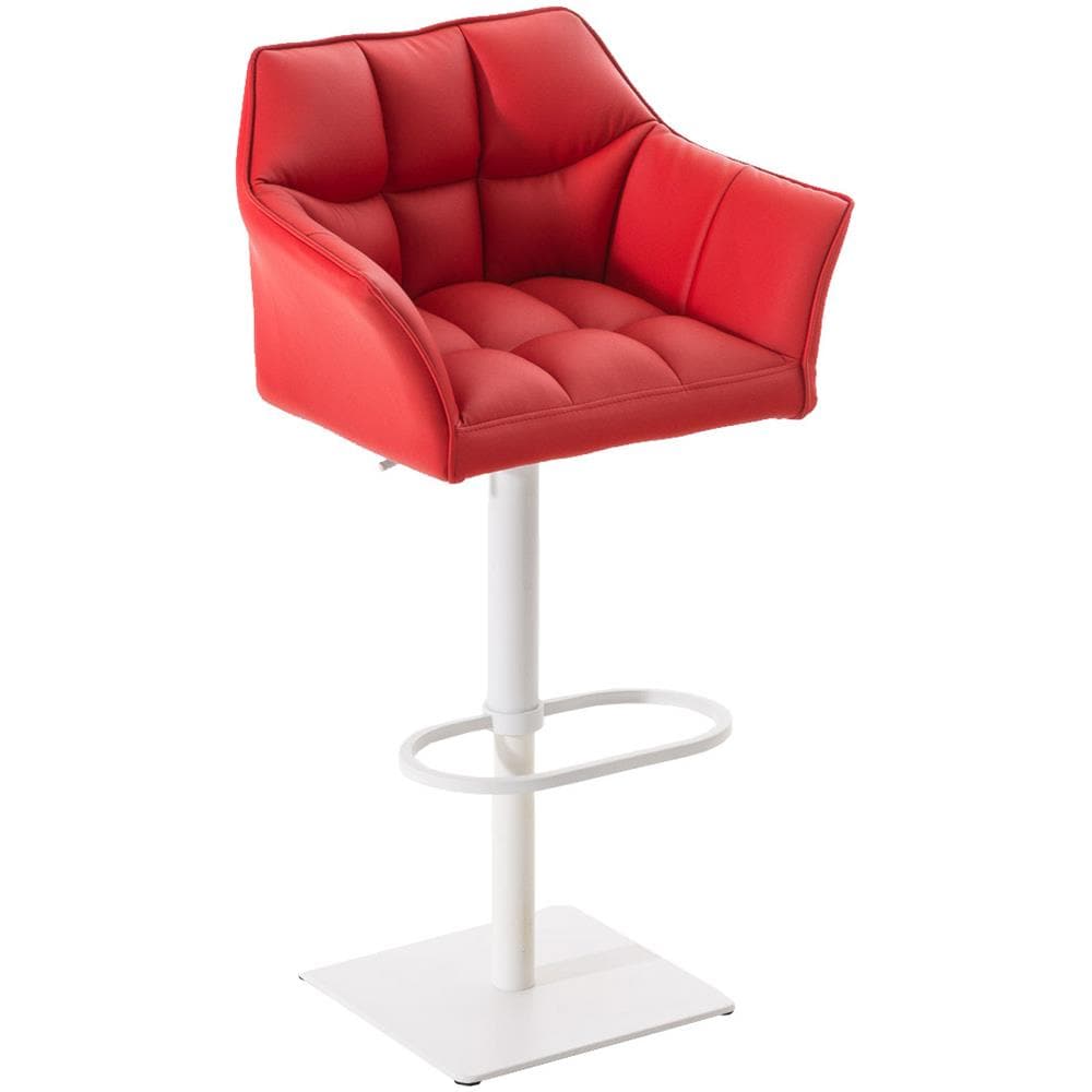Sgabello Alto Regolabile Damaso in Similpelle I Sgabello Bancone con Braccioli E Schienale Imbottiti E Poggiapiedi, H 58-83 CM Rosso Bianco - Foto 1