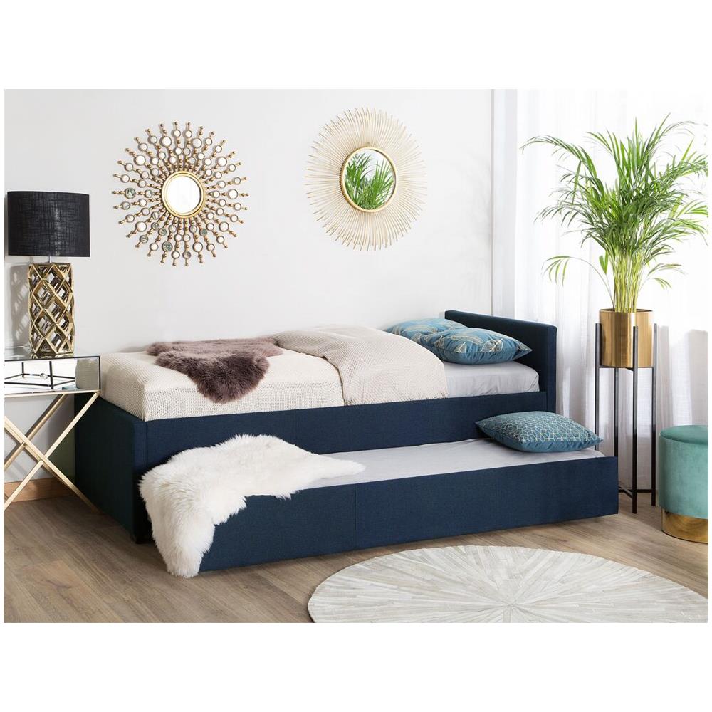 Letto Singolo Con Letto Estraibile In Tessuto Blu 80x200 Cm Marmande - Foto 2
