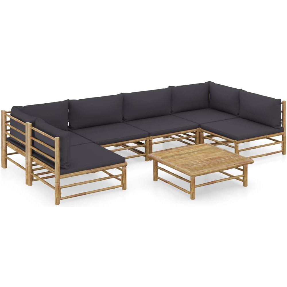 Set Divani Da Giardino 7 Pz Con Cuscini Grigio Scuro In Bamb? - Foto 1