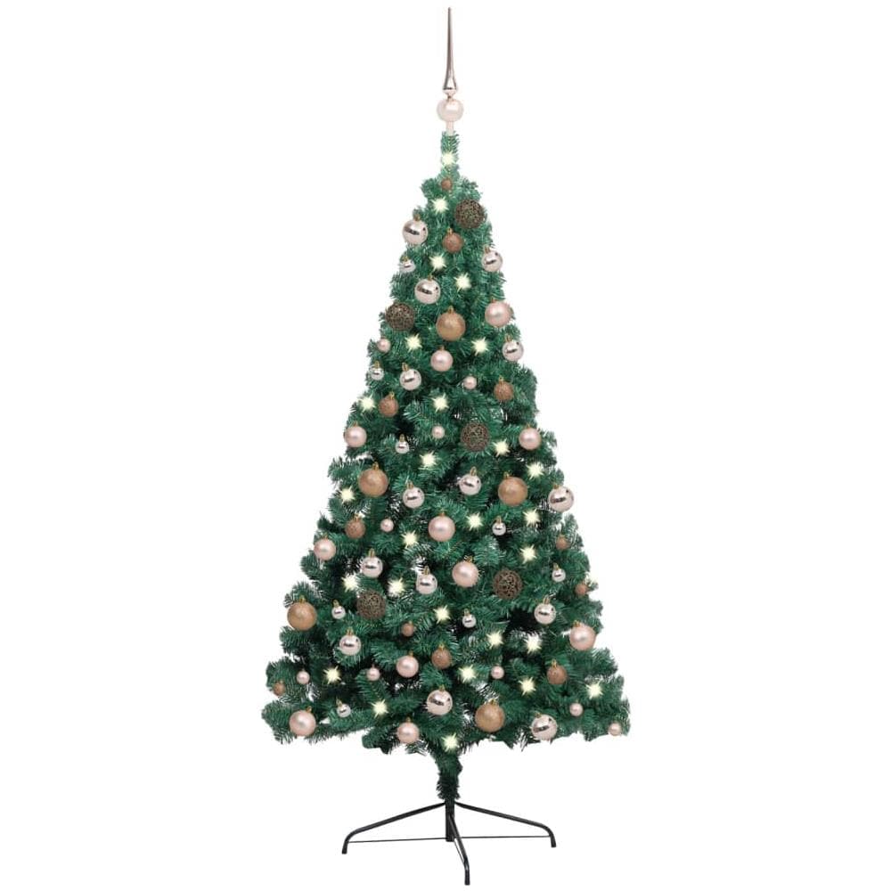 Set Albero Natale Artificiale a Metà LED e Palline Verde 240cm - Foto 1