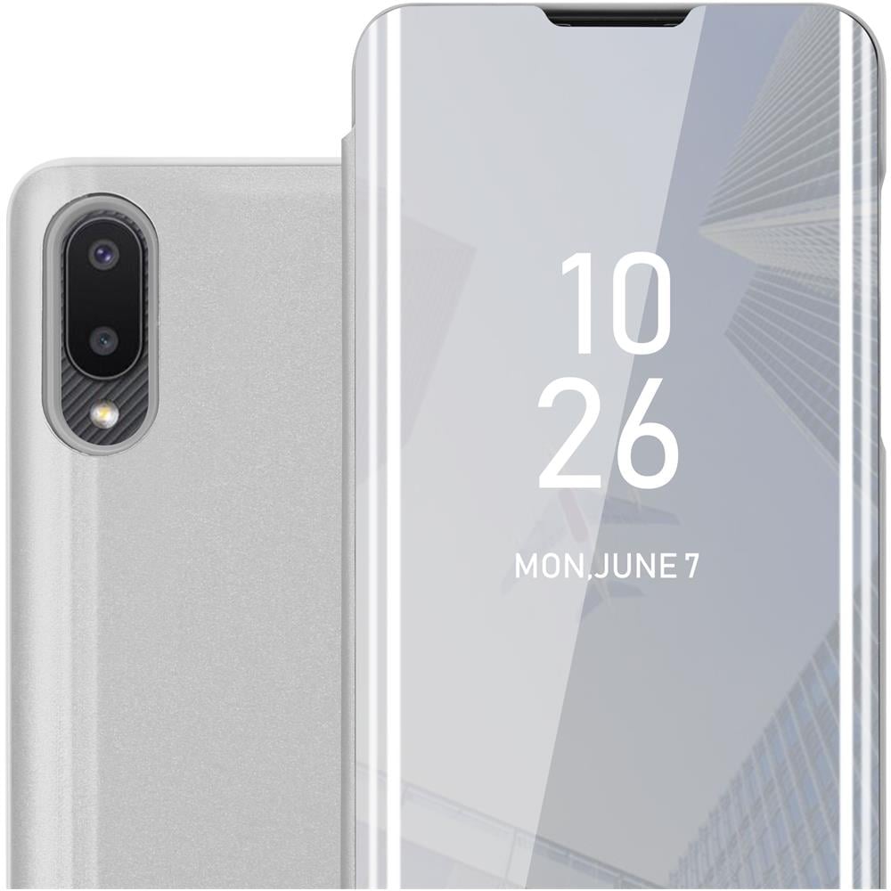 Custodia Compatibile Con Samsung Galaxy A02 / M02 In Agata Argento - Clear View Specchio Coperchio Protettivo Con Funzione Di Supporto Protezione A 360 Gradi - Foto 1