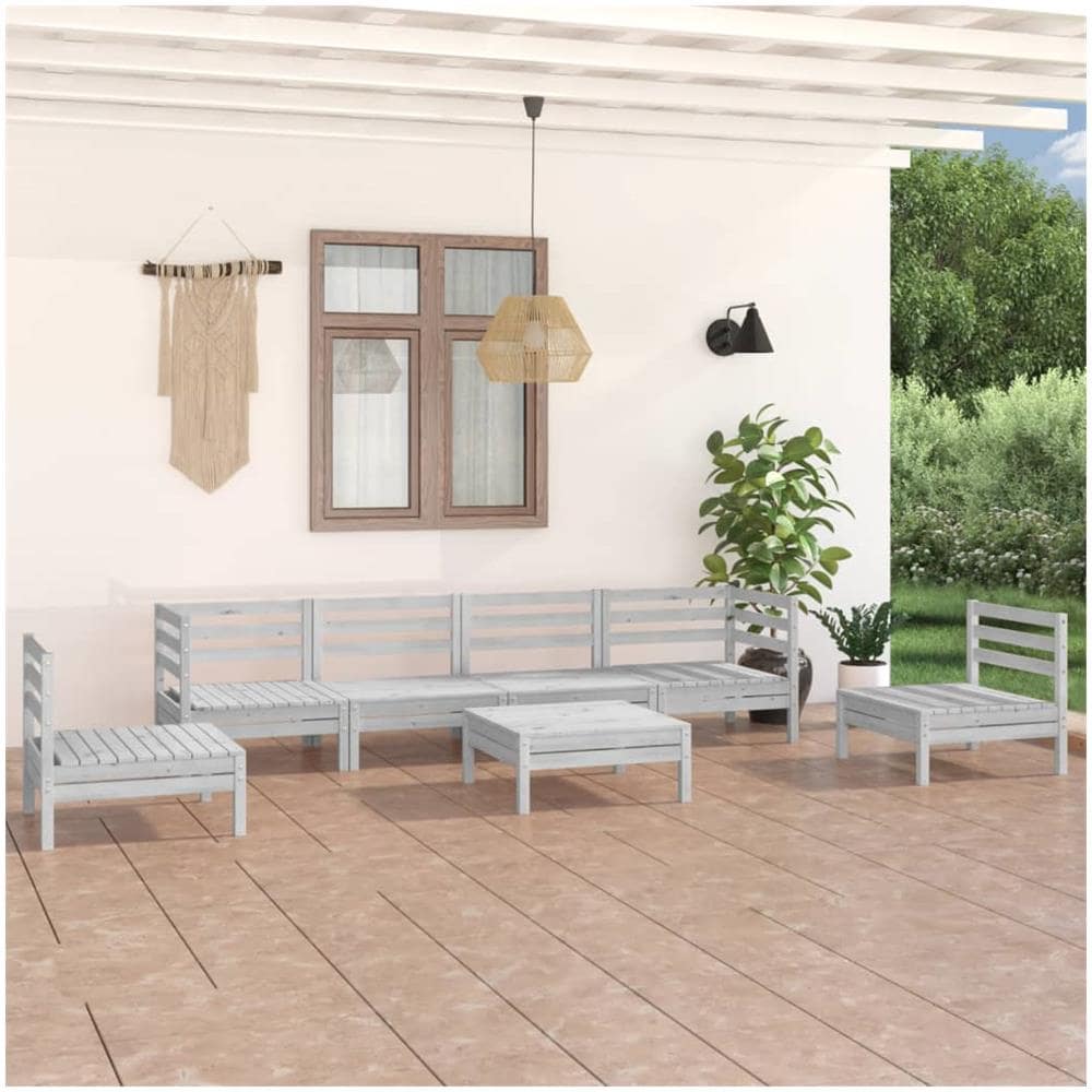 Set Divani Da Giardino 7 Pz Bianco In Legno Massello Di Pino - Foto 1