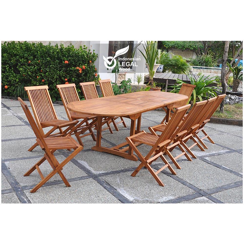 Tavolo Da Giardino Ovale 10 Posti E 10 Sedie In Teak Oliato Lubok - Foto 1