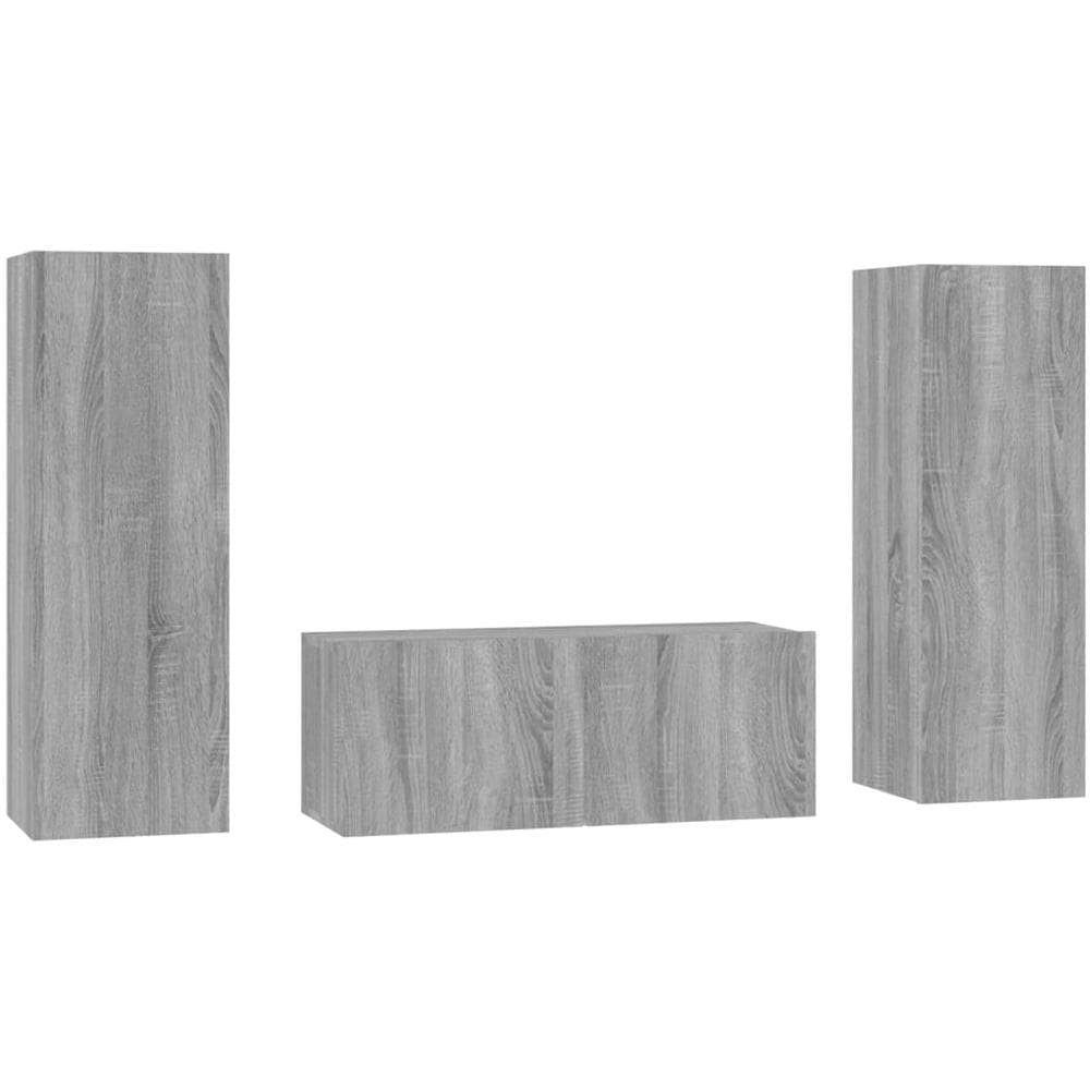 Set Mobili Porta Tv 3 Pz Grigio Sonoma In Legno Multistrato - Foto 2