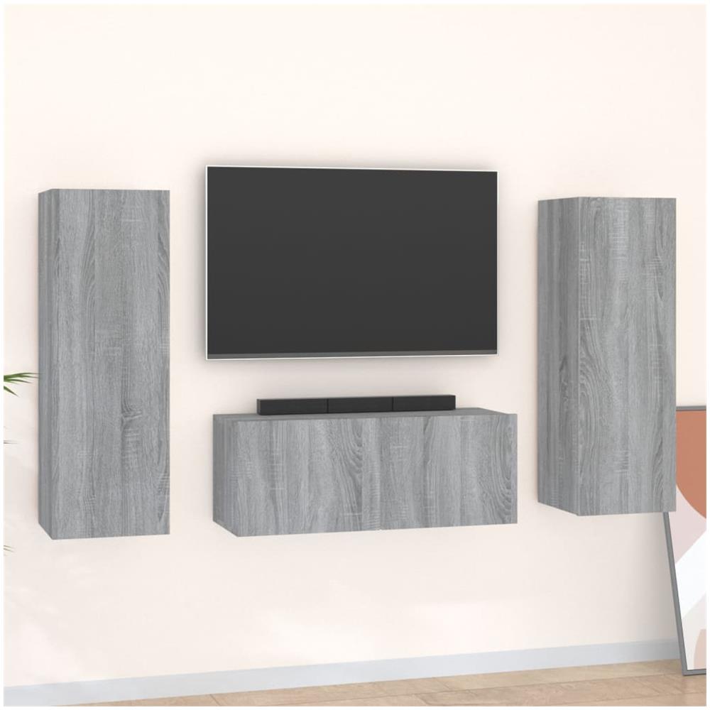 Set Mobili Porta Tv 3 Pz Grigio Sonoma In Legno Multistrato - Foto 1