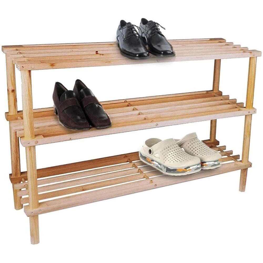 Scarpiera Slim Multiuso 3 Ripiani Porta Scarpe Legno Design Naturale Arredament - Foto 4