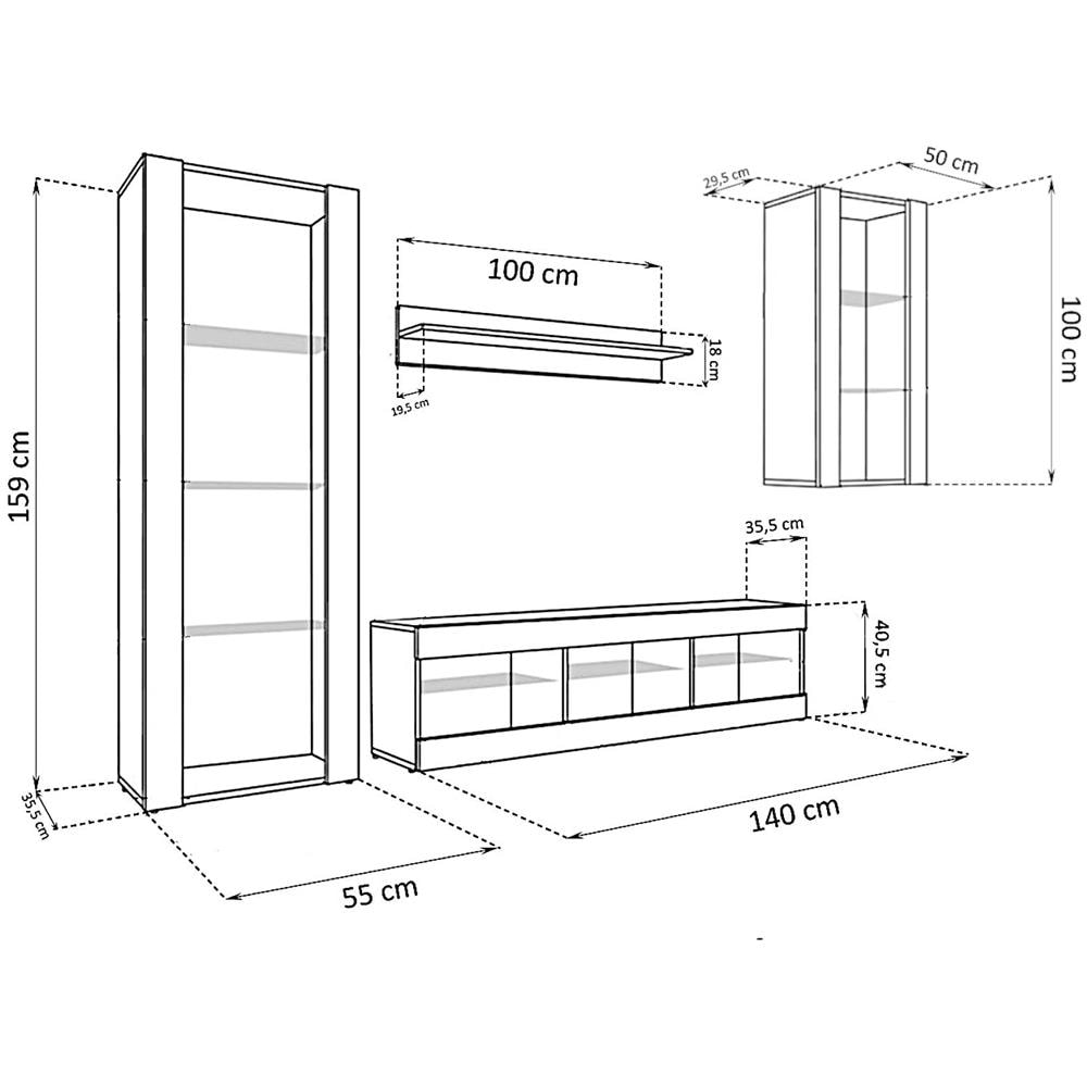Komodee, Set Di Mobili Porta TV Tivoli Medio RTV, Black /Wotan, LED RGB, Larghezza 245 cm x Altezza 159 cm x Profondità 35 cm, Per soggiorno, Camera da letto - Foto 3