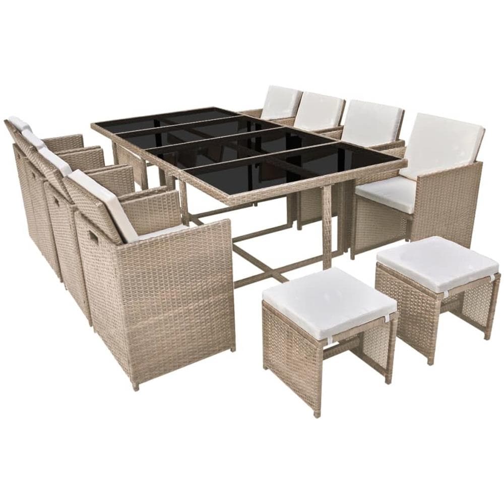 33 Pezzi Set Da Pranzo All'aperto Polyrattan Grigio - Foto 1