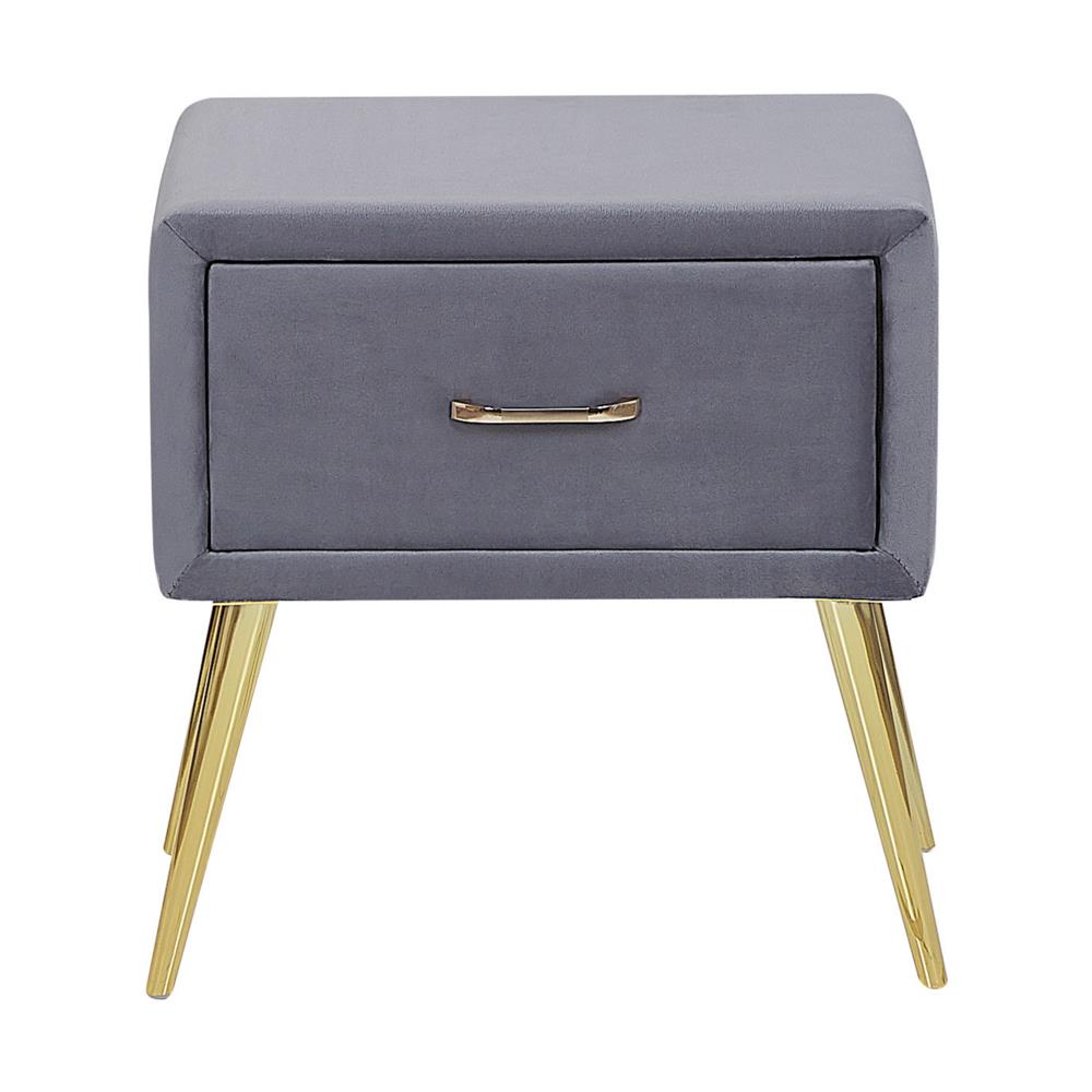 Comodino Rivestito In Velluto Grigio Flayat - Foto 2