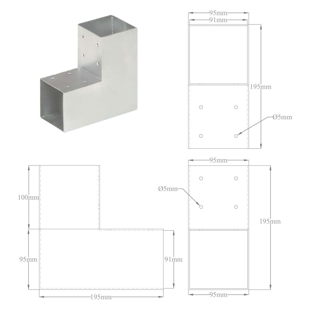 Connettori Per Pali A Forma Di L 4 Pz Metallo Zincato 91x91 Mm - Foto 8