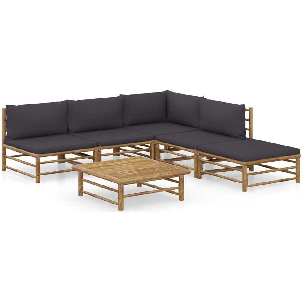 Set Salotto da Giardino 6pz con Cuscini Grigio Scuro Bambù - Foto 1