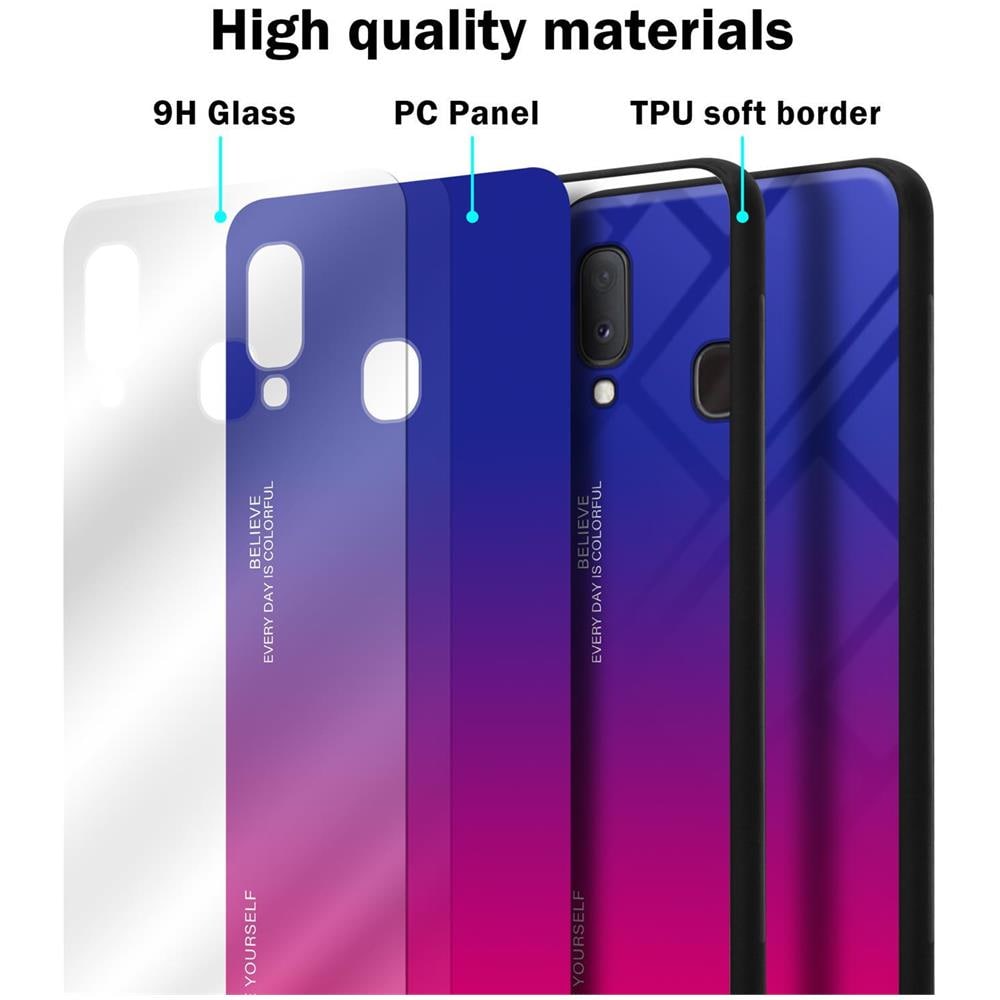 Custodia Compatibile Con Samsung Galaxy A20e In Viola - Rosso - Coperchio Protettivo Bicolore In Vetro Temperato E Silicone Tpu - Foto 7