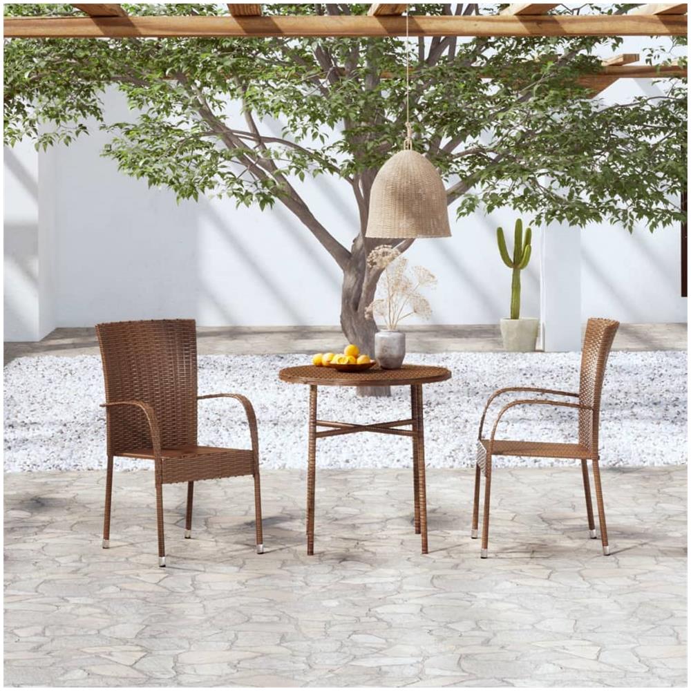 Set Mobili Da Pranzo Per Giardino 3 Pz In Polyrattan Marrone - Foto 1