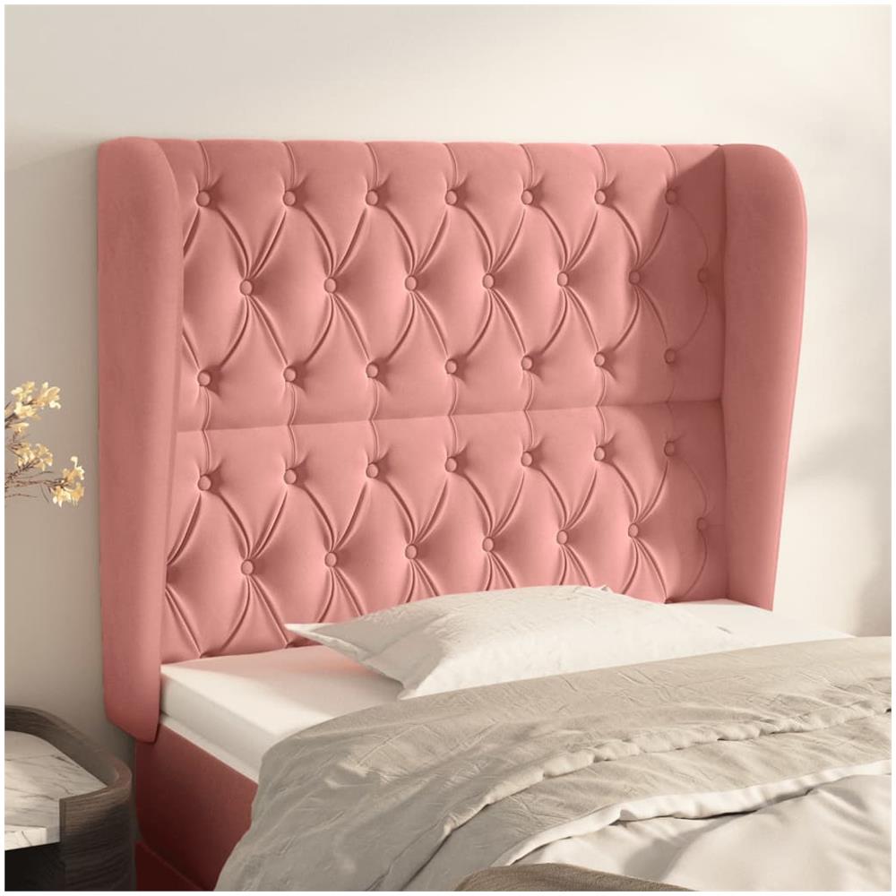Testiera Ad Orecchio Rosa 103x23x118/128 Cm In Velluto - Foto 1