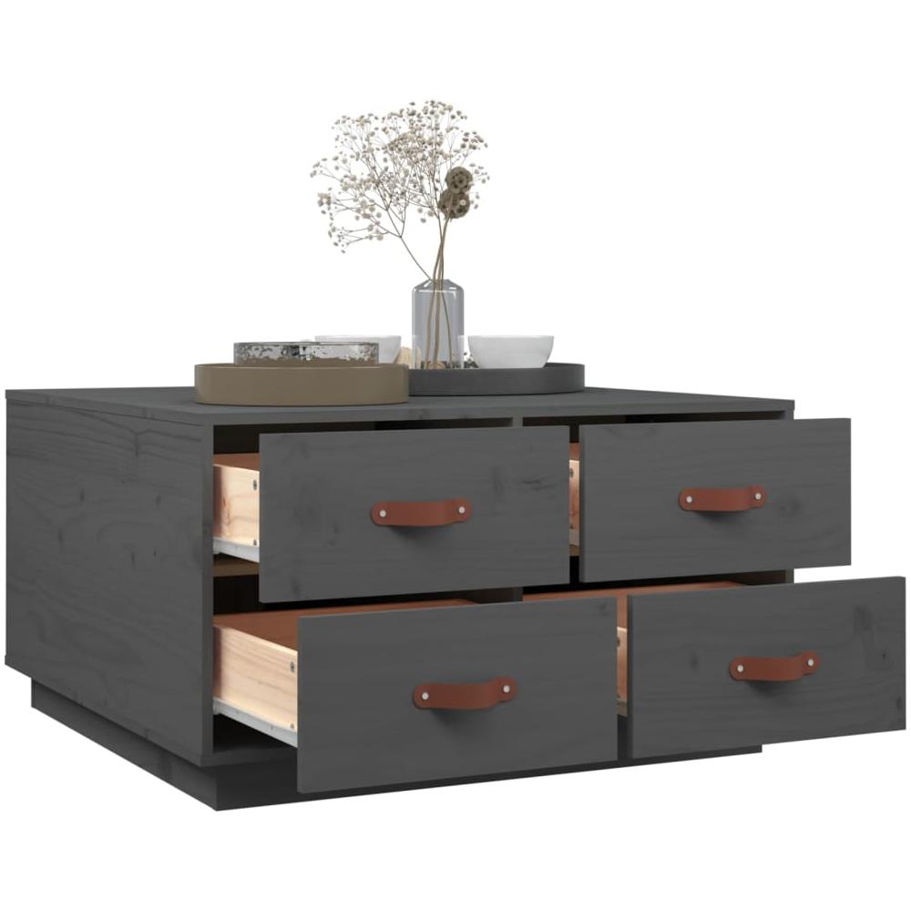 Tavolino Da Salotto Grigio 80x80x45 Cm Legno Massello Di Pino - Foto 2