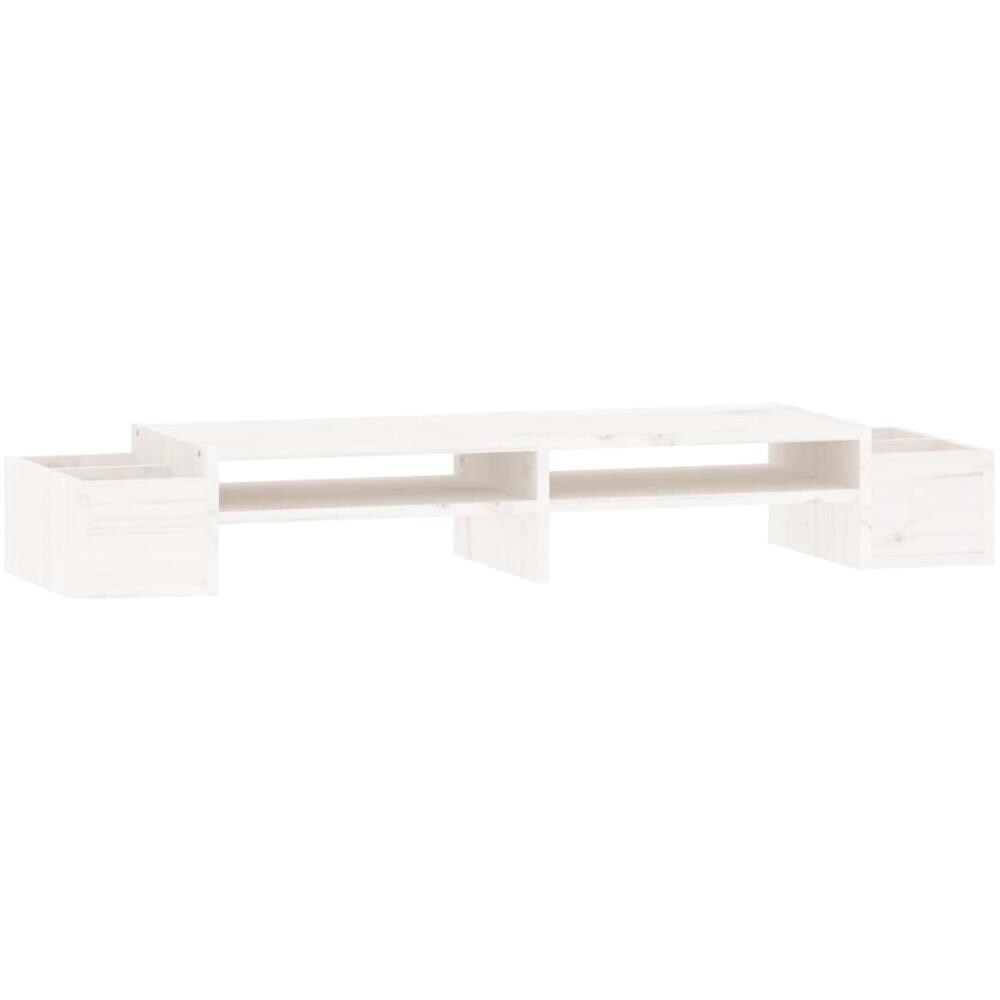 Supporto Per Monitor Bianco100x27,5x15cm Legno Massello Di Pino - Foto 2