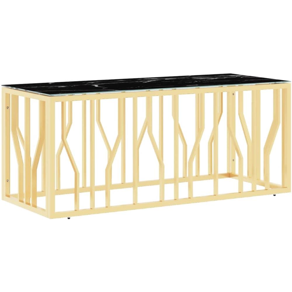 Tavolino Da Salotto Oro110x45x45 Cm In Acciaio Inox E Vetro - Foto 2