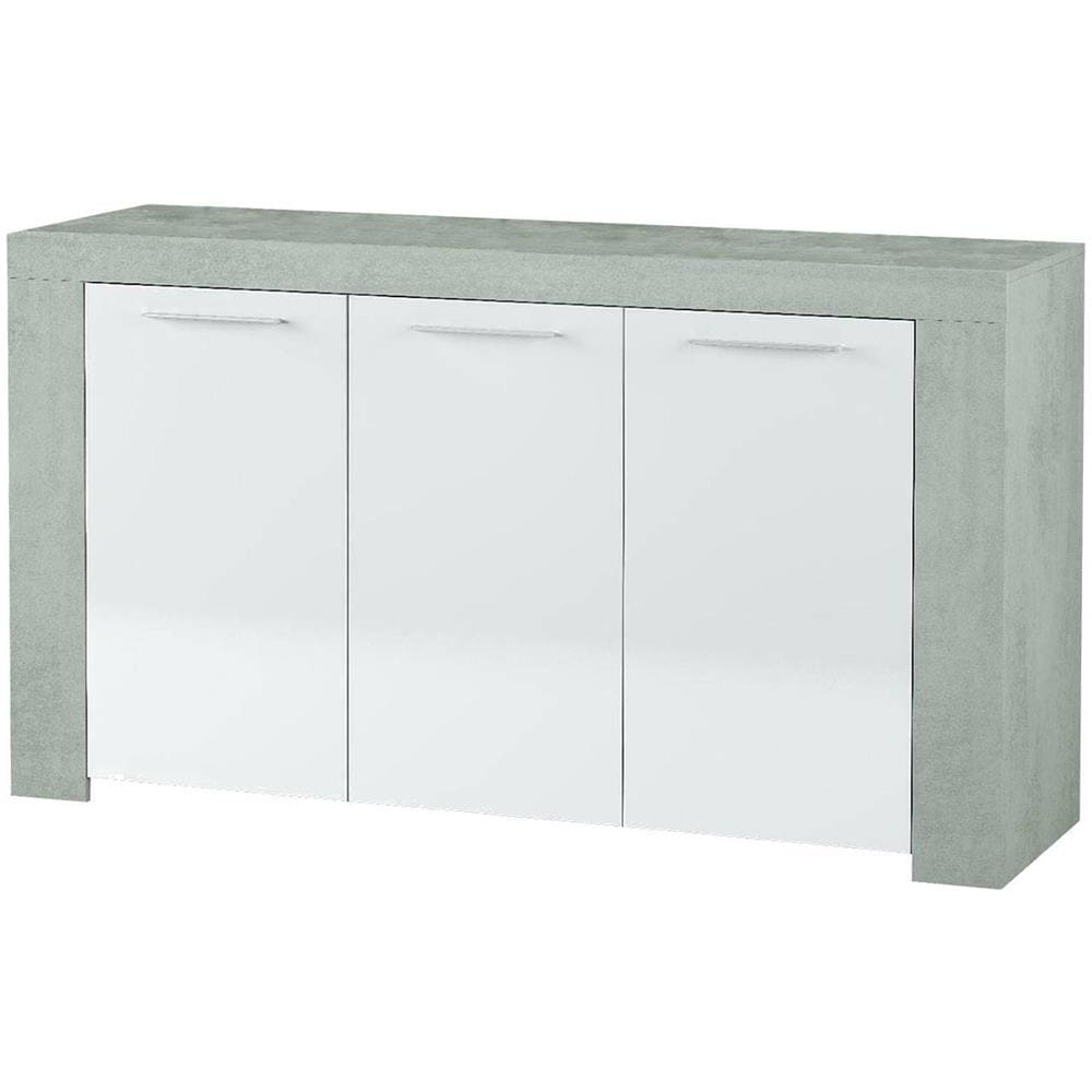 Credenza Bellevue, Madia Moderna A 3 Ante, Buffet Da Soggiorno, Mobile Porta Tv, Madia Per Salotto, 144x42h80 Cm, Cemento E Bianco - Foto 2