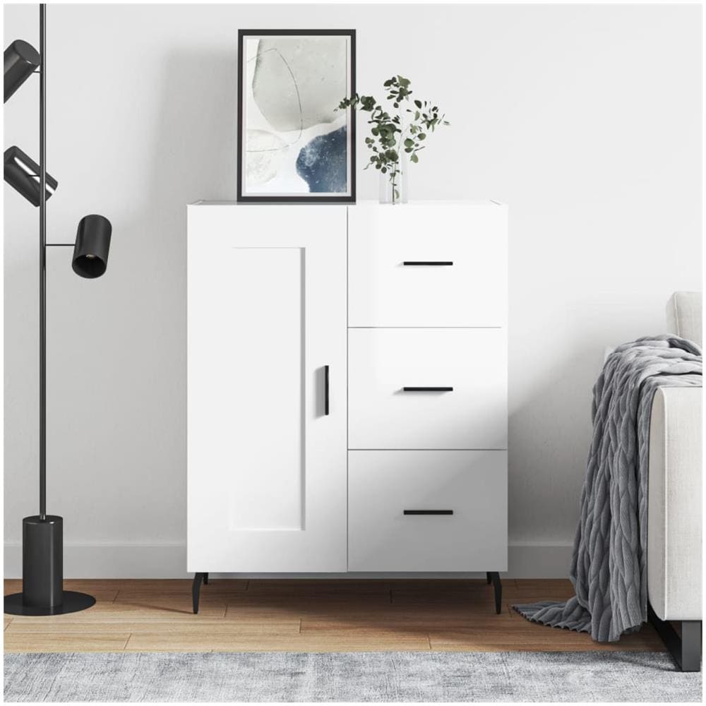 Credenza 69,5x34x90 Cm In Legno Multistrato Bianco Lucido - Foto 1