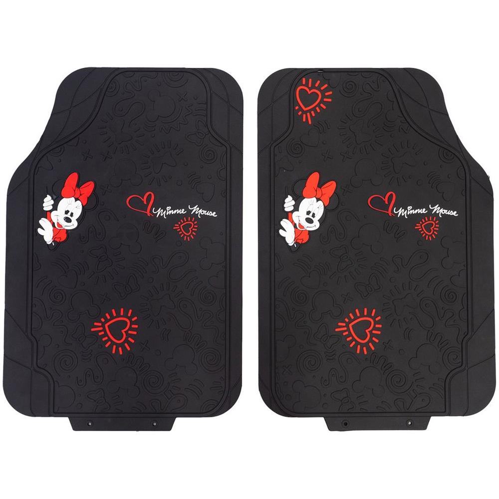 Coppia Di Tappetini Per Auto Minnie Mouse, In Pvc, Universali, 44 X 65 Cm, Di Colore Nero E Rosso - Foto 1
