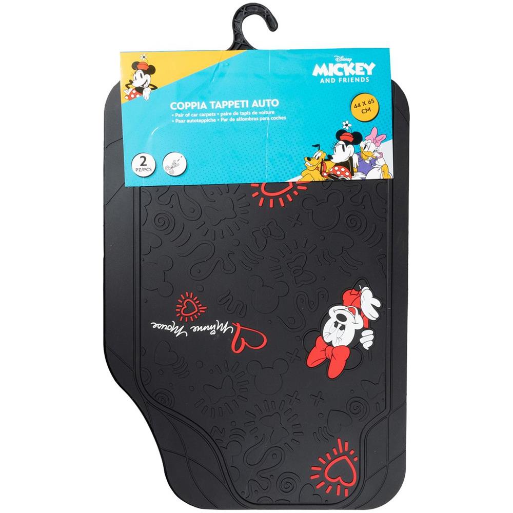 Coppia Di Tappetini Per Auto Minnie Mouse, In Pvc, Universali, 44 X 65 Cm, Di Colore Nero E Rosso - Foto 3
