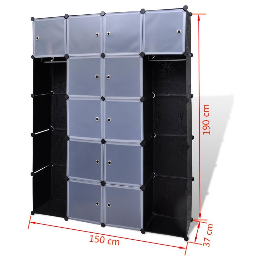 Armadietto Modulare 14 Scomparti Nero e Bianco 37x146x180,5 cm - Foto 5