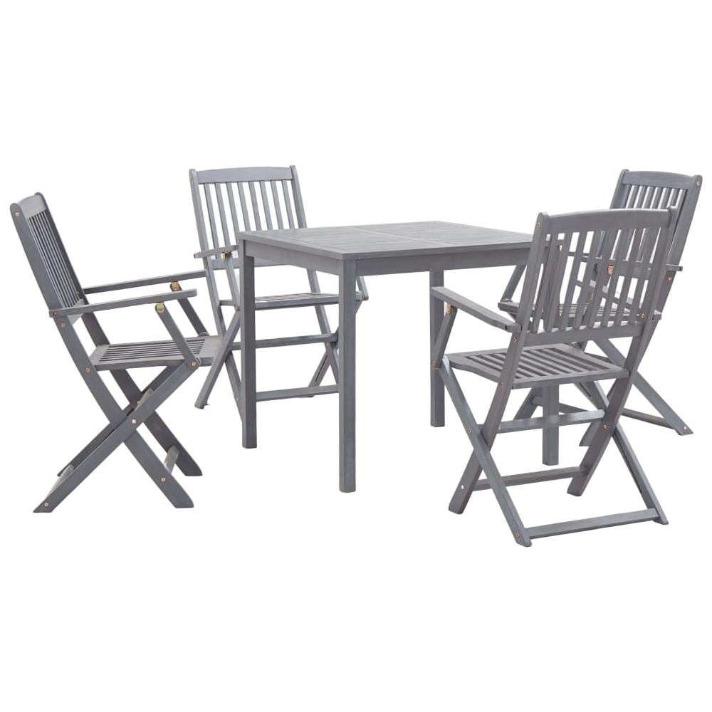 Set Da Pranzo Per Giardino 5 Pz Legno Massello Di Acacia Grigio - Foto 1