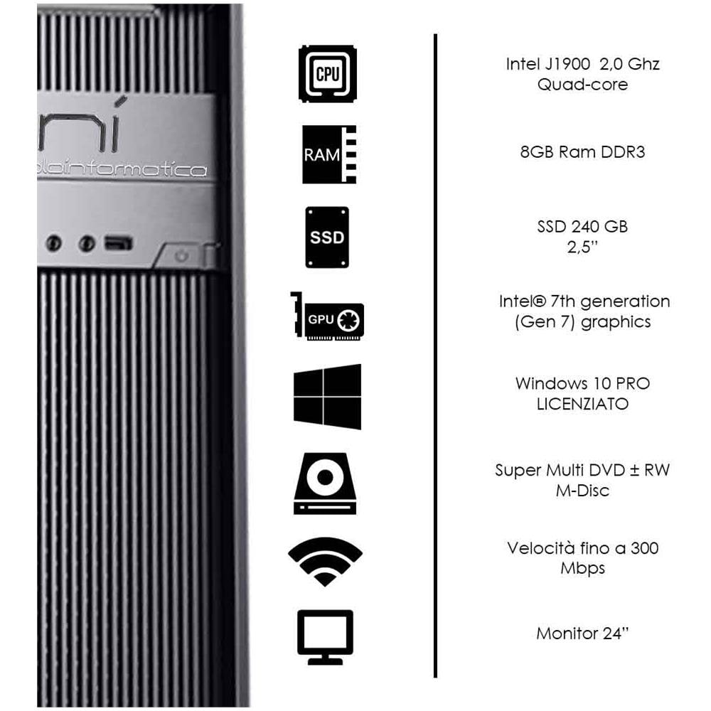 Computer Completo 8gb Ram Ssd 240 Gb Monitor Mouse Tastiera Altoparlanti Inclusi - Foto 5
