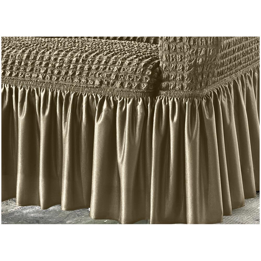 Copridivano Elasticizzato Arricciato Con Volants Tinta Unita Mod Luxory Beige 2 Posti Beige - Foto 2