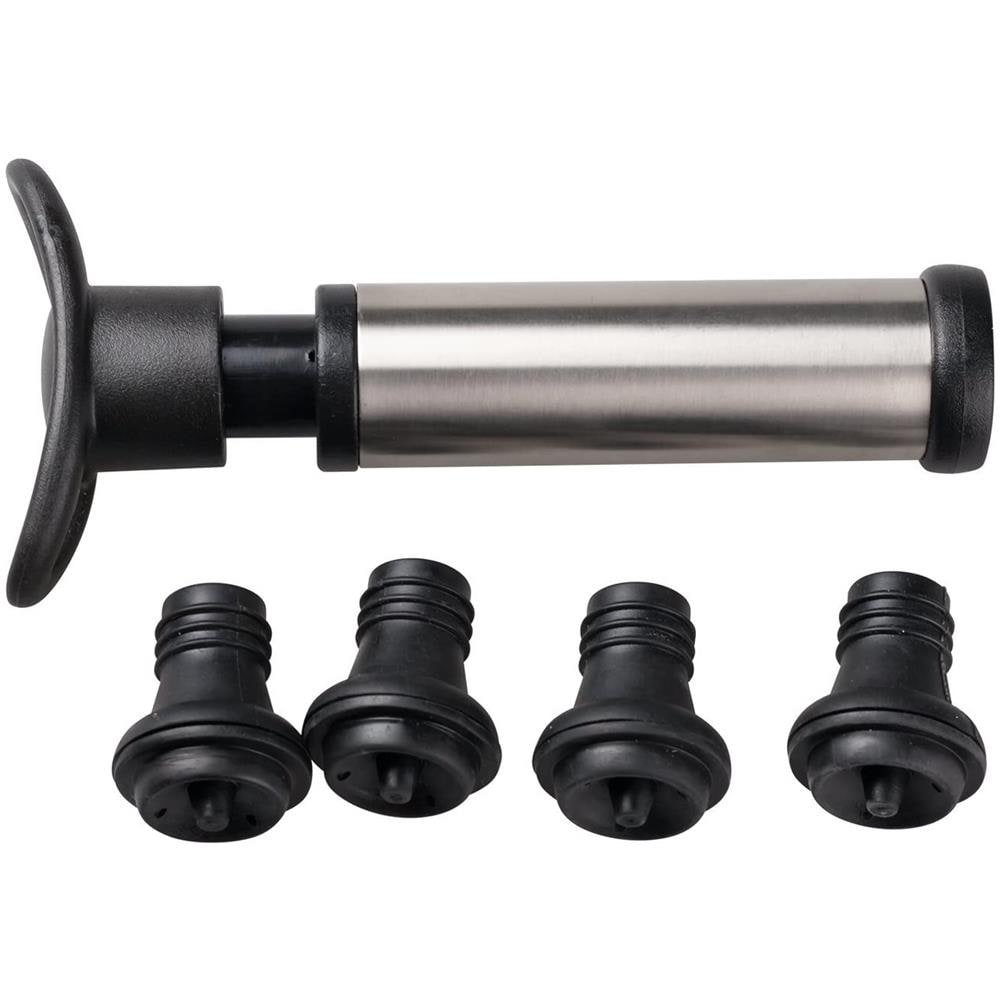 Pompa A Vuoto Preserva Vino, Con 4 Tappi Di Bottiglia Per La Conservazione Del Vino - Fattura Affidabile In Acciaio Inox - Elimina Efficacemente L'aria Per Mantenere Gusto E Freschezza - Blocca L'ossidazione Del Vino - Foto 2