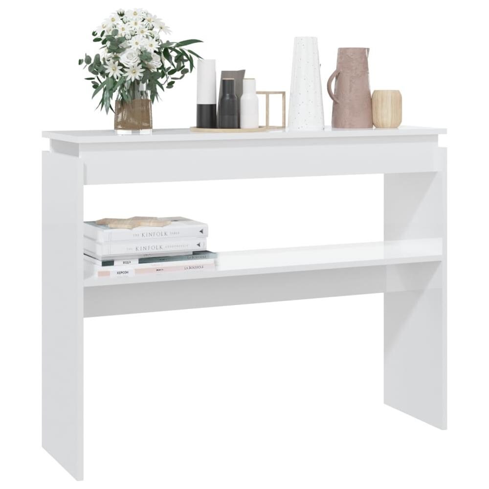 Tavolino Consolle Bianco Lucido 102x30x80 cm Legno Multistrato - Foto 3