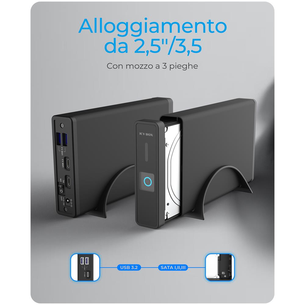 ICY BOX IB-382H-C31 Box esterno HDD /SSD Nero 2.5/3.5" - Foto 2